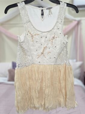 BKE Gimmicks Fringe, Lace & Sequin Babydoll Top Size XS